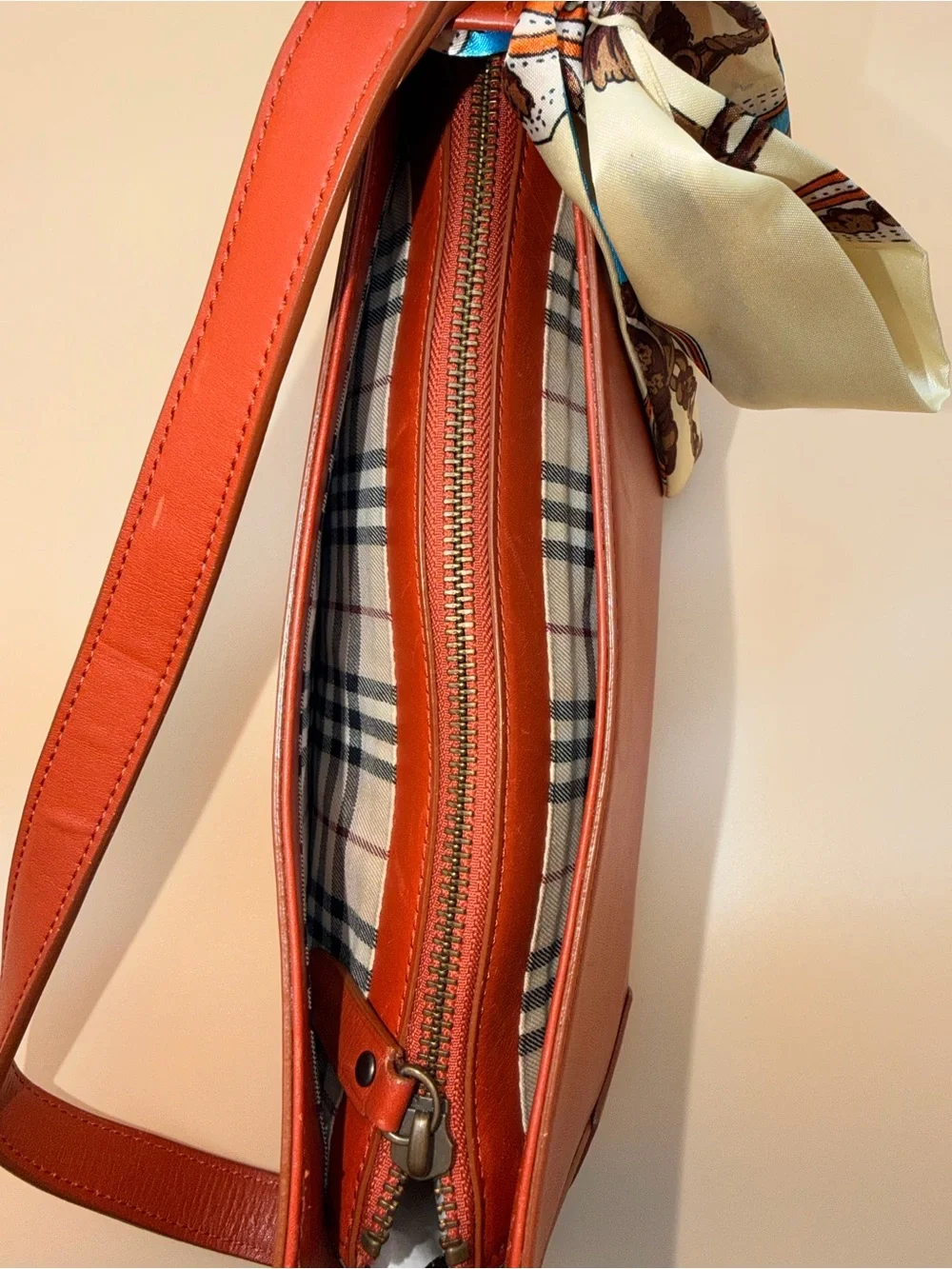Burberry Vintage Terracotta Leather Shoulder Bag Nova Check Lining